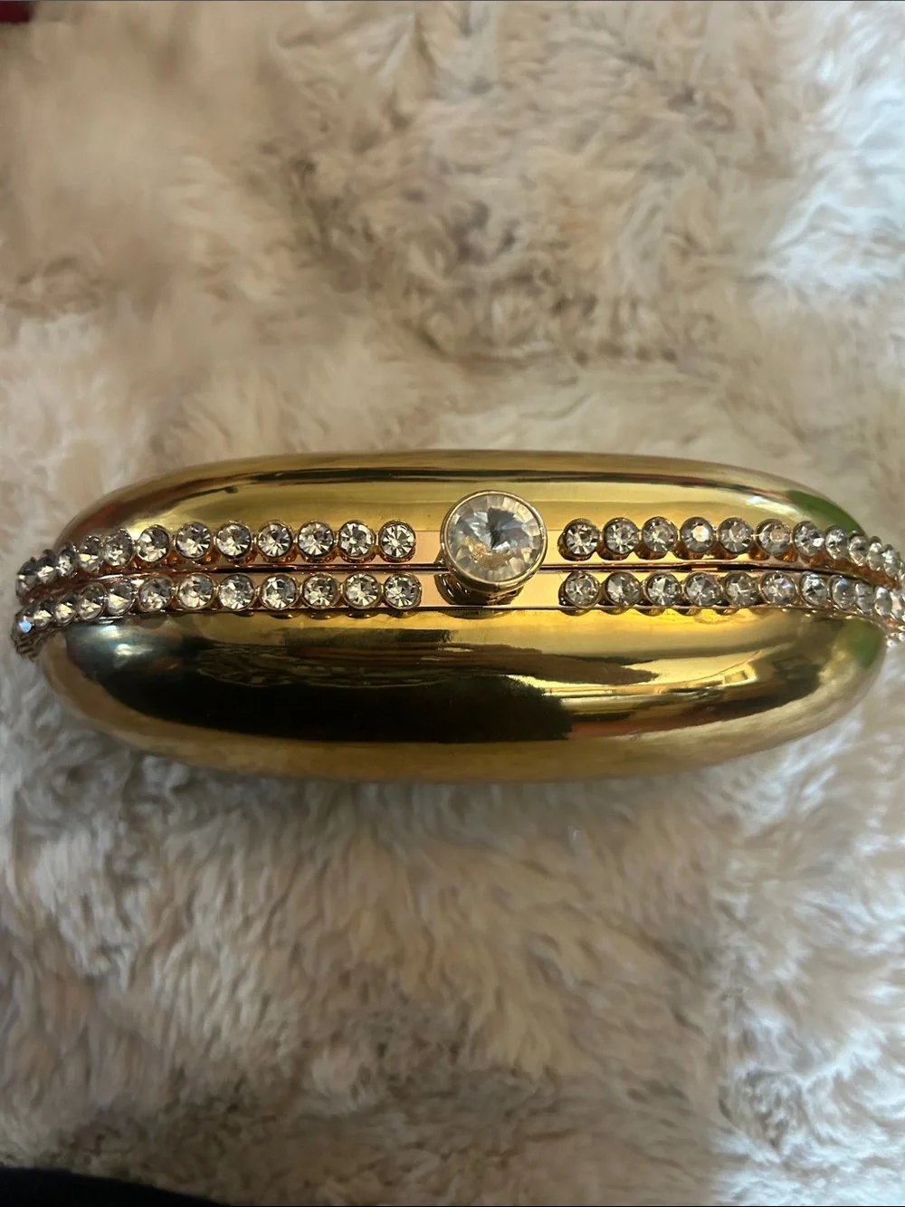 Elegant and Chic Aqua Gold Metallic Crystal-Trim Clutch with Chain Strap